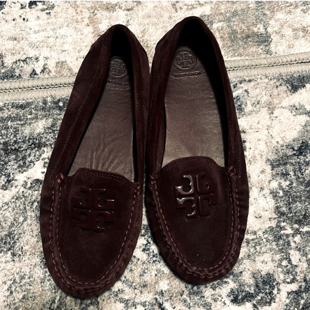 Tory burch Moccasins Maroon suede leather Loafers EUC!